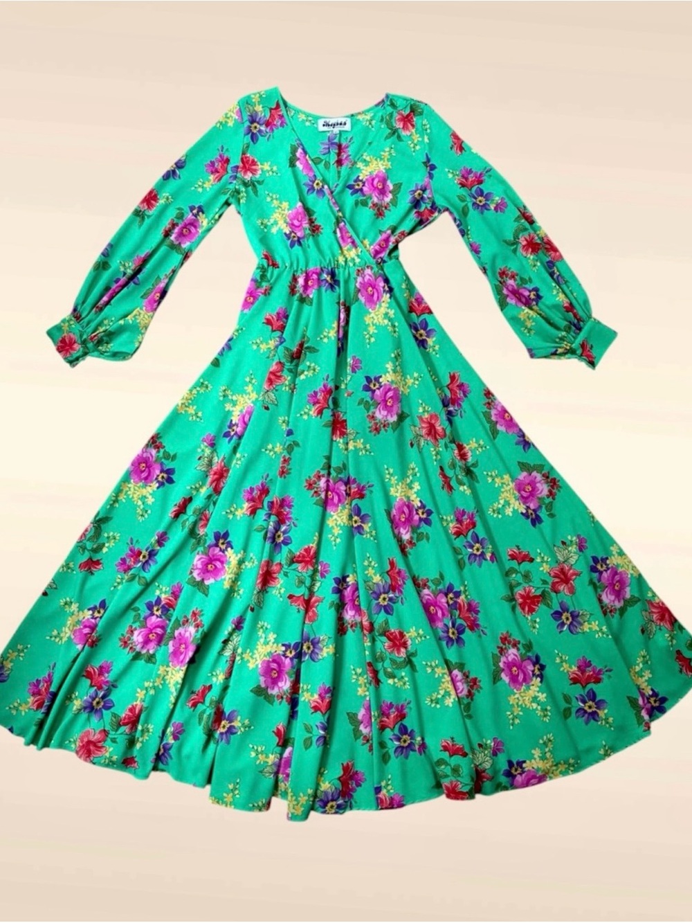 Meghan LA Fabulous Floral Green Maxi Dress Renaissance Faire Boho XL Belted